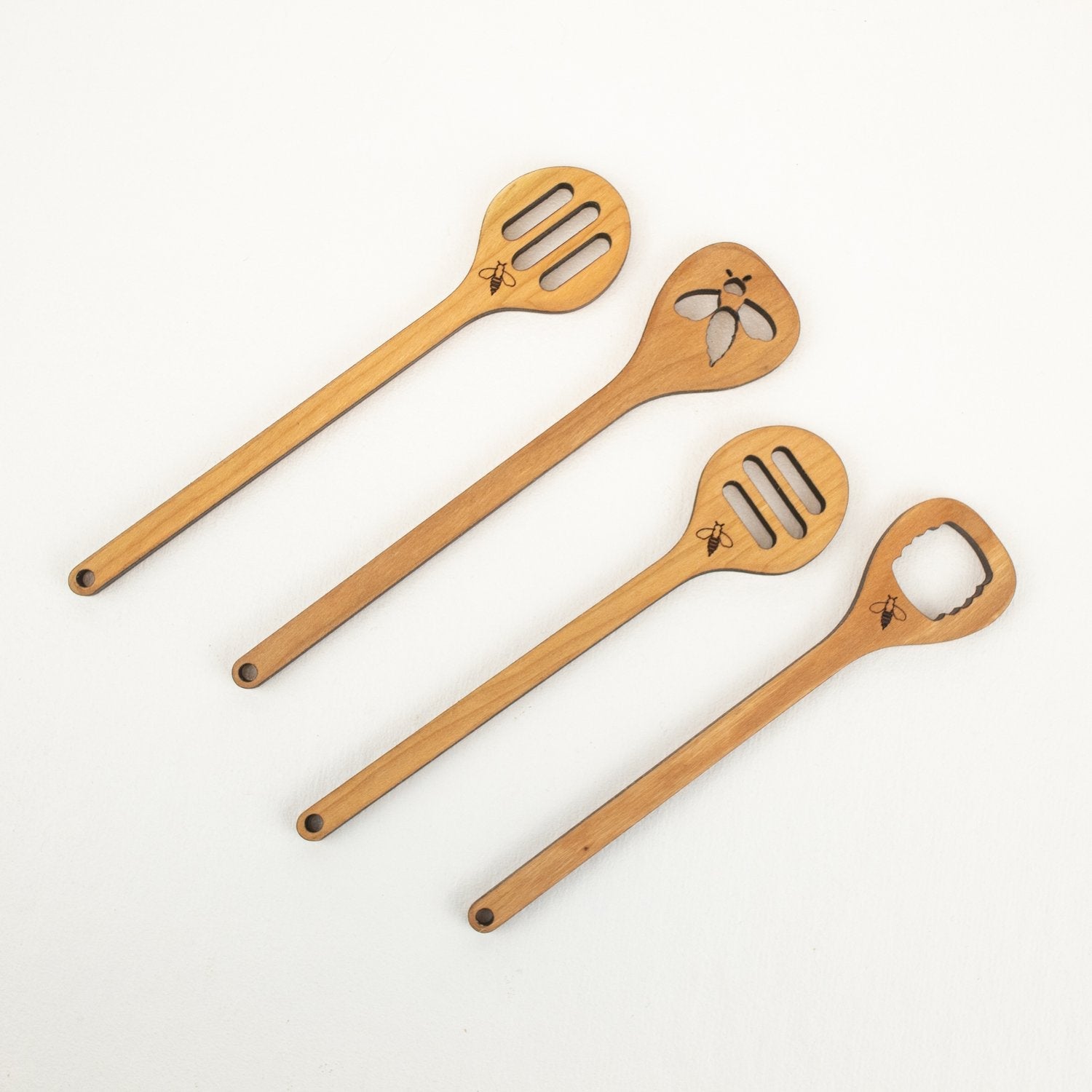 Wooden Honey Dipper Spoon with Cutout Pattern Bee Cut Out - BKLYN Larder
