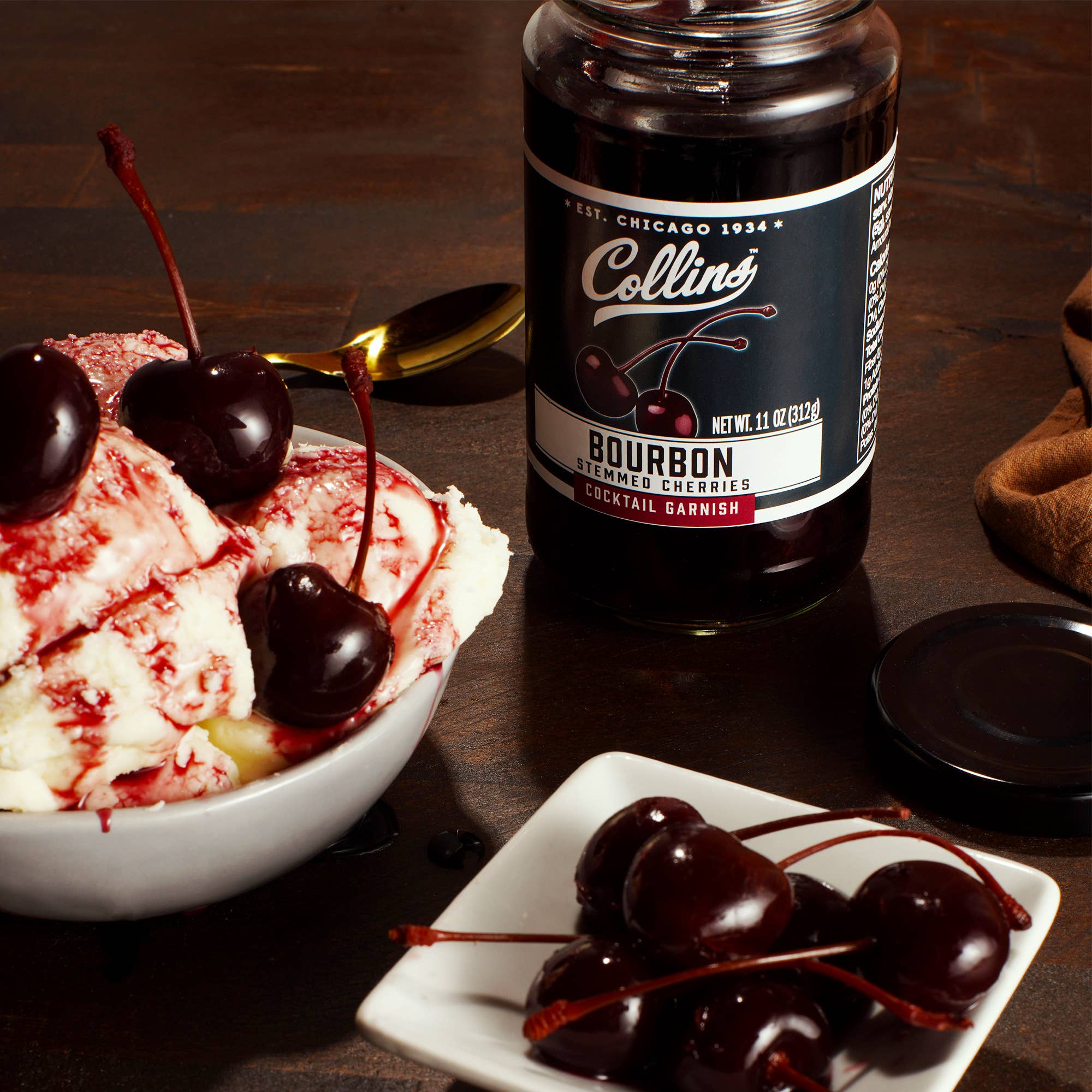 Collins Bourbon Soaked Stemmed Cherries - BKLYN Larder