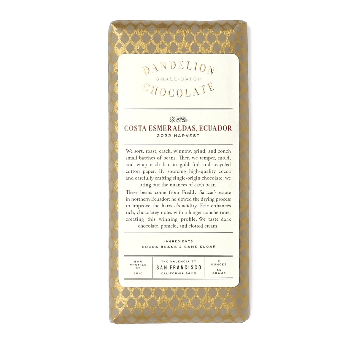 Dandelion Chocolate Costa Esmeraldas Equador 85% - BKLYN Larder