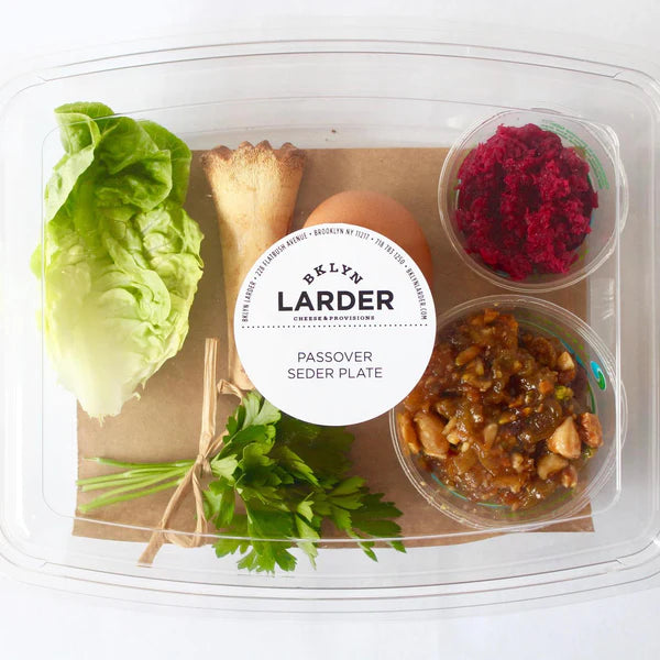 A custom made seder plate with all the necessary items