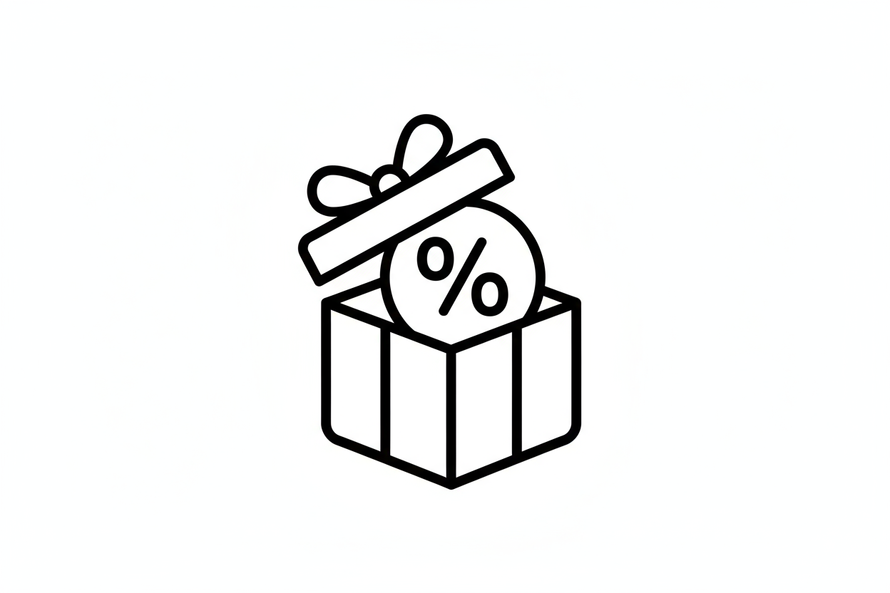 the percent sign in a gift box 