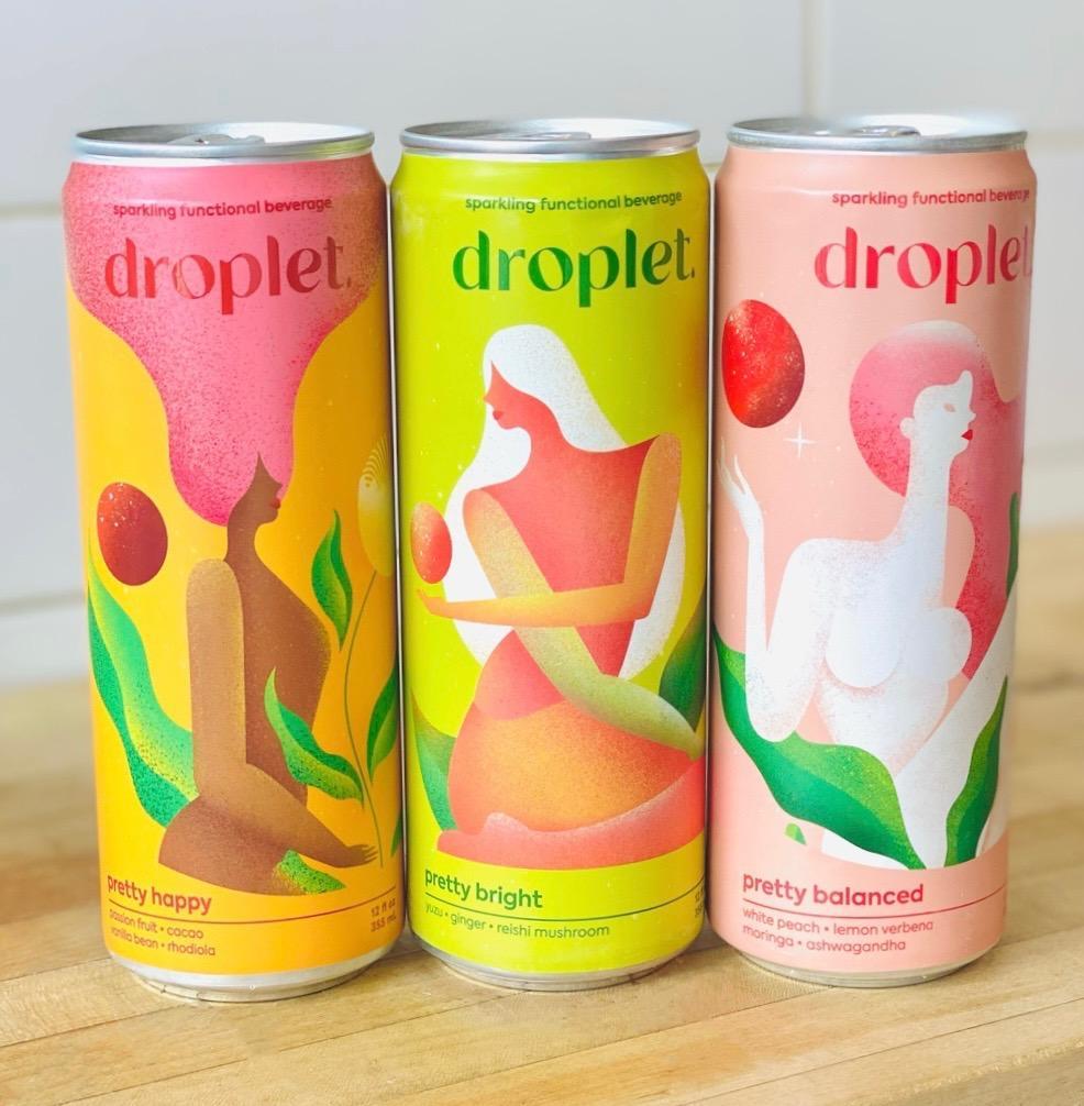 Droplet Sparkling Adaptogen Drink Pretty Balanced: White Peach, Moringa, Ashwagandha - BKLYN Larder