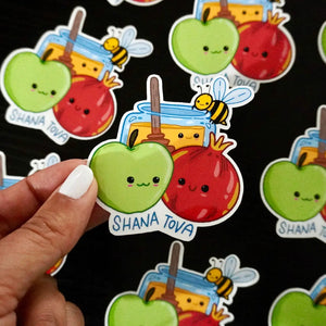 Holiday Food Stickers! Rosh Hashanah Shana Tova Apple + Pomegranate - BKLYN Larder