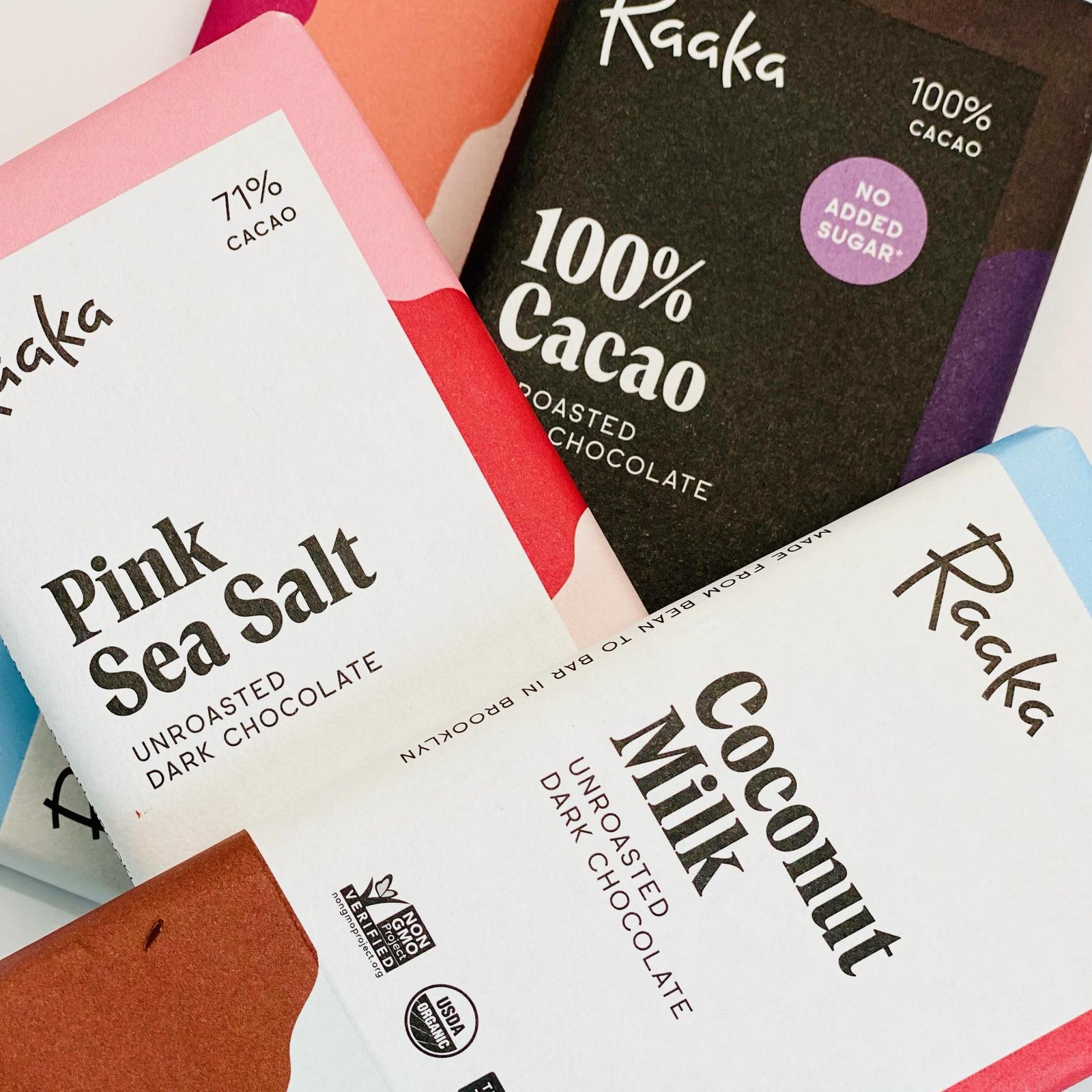 Pink Sea Salt Minis Box (Box of 100)  Dark Chocolate Snacks – Raaka  Chocolate